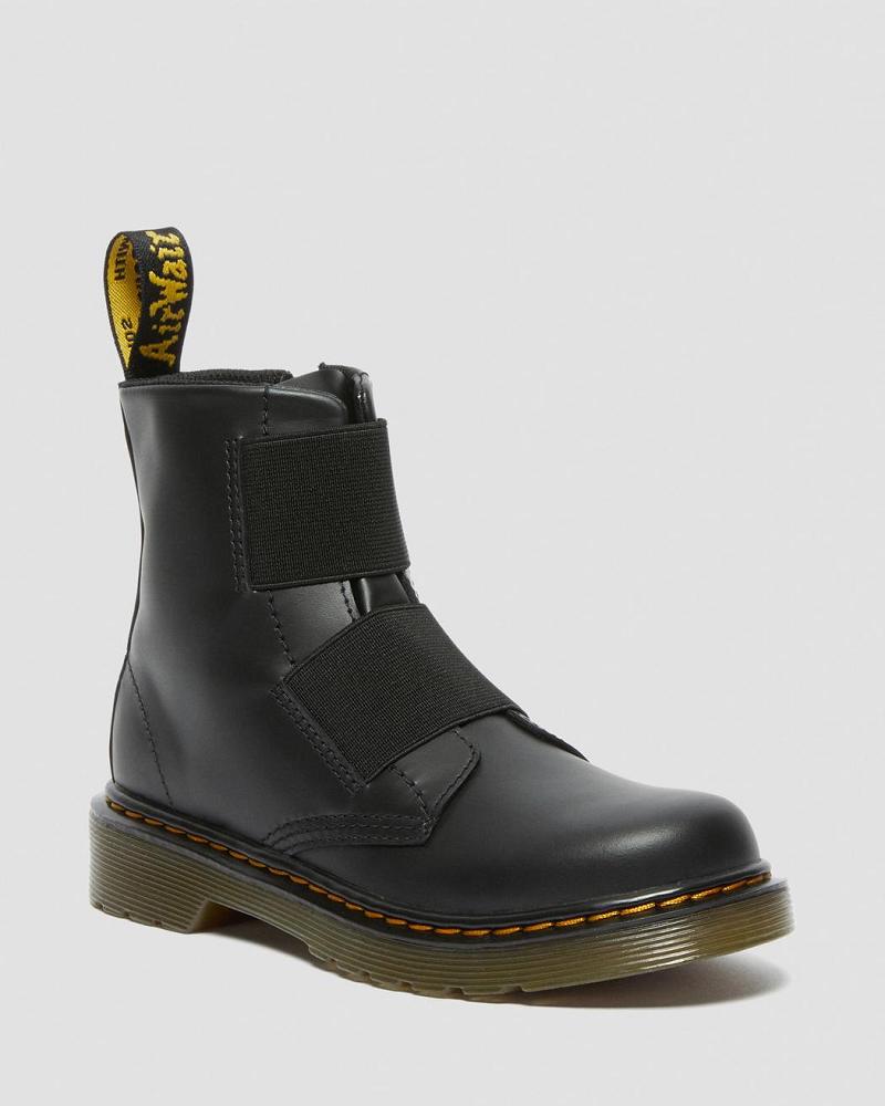 Dr Martens Junior 1460 Elastic Leren Veterlaarzen Kinderen Zwart | NL 149ZUT